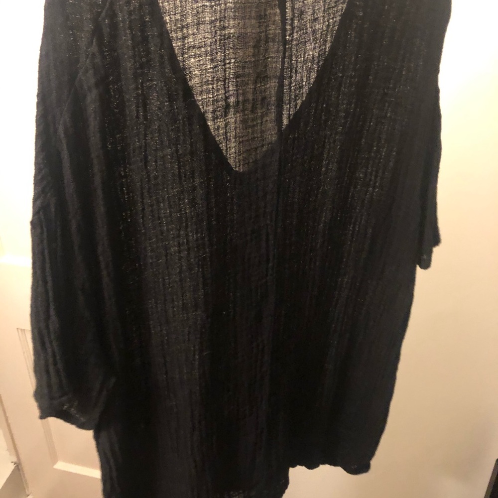 LACAUSA Black Linen Oversized Top